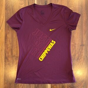 Nike Women's Burgundy V-Neck Tee with Yellow Accents